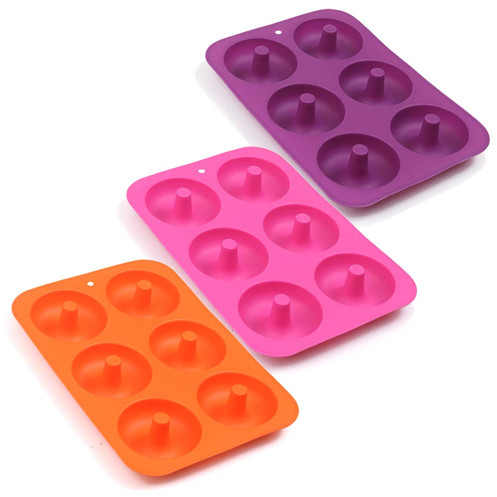 Cozihom 6-Cavity Silicone Donut Mold, Silicone Bagel Mold, Non-Stick Donut Mold, Food Grade Silicone, BPA Free, 3 Pcs