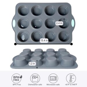 Chicrinum Silicone Muffin Pan, Non-Stick 12-Cup Food Grade Silicone Cupcake Pan, Silicone Baking Pan with Metal Reinforced Frame More Strength