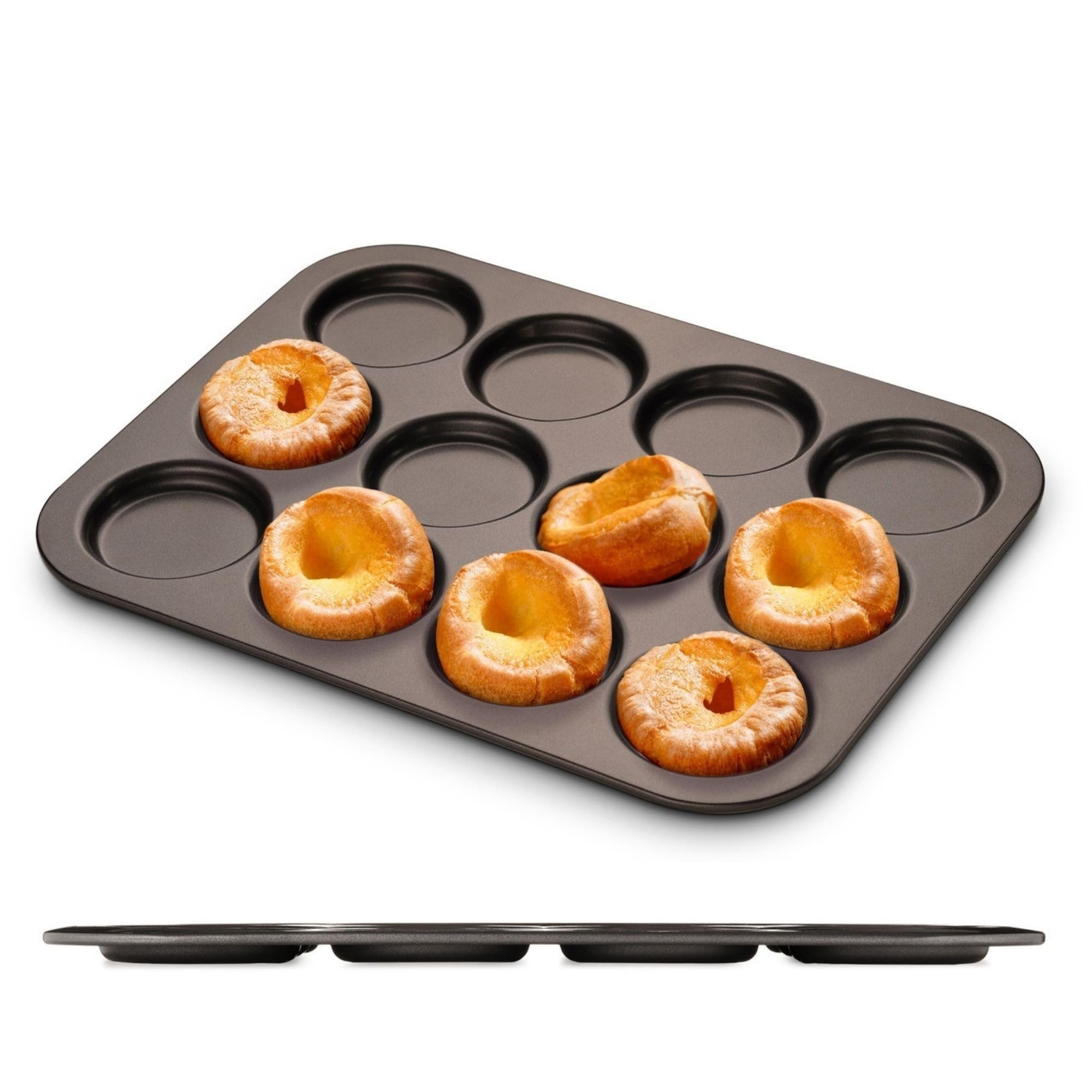 Wrenbury Toughened Yorkshire Pudding Pan 12 Hole - Yorkshire Pudding Tin British Yorkshires - Yorkshire Pudding Baking Pan Non Stick Heavy PFOA PTFE Food Safe Carbon Steel