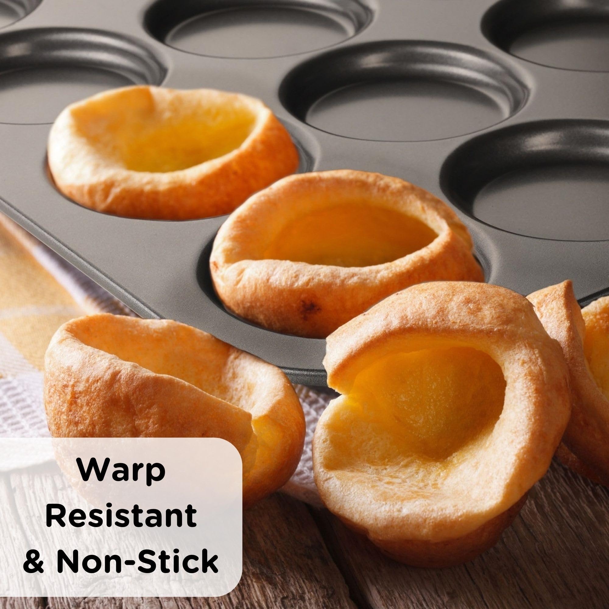 Wrenbury Toughened Yorkshire Pudding Pan 12 Hole - Yorkshire Pudding Tin British Yorkshires - Yorkshire Pudding Baking Pan Non Stick Heavy PFOA PTFE Food Safe Carbon Steel