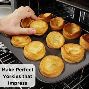 Wrenbury Toughened Yorkshire Pudding Pan 12 Hole - Yorkshire Pudding Tin British Yorkshires - Yorkshire Pudding Baking Pan Non Stick Heavy PFOA PTFE Food Safe Carbon Steel