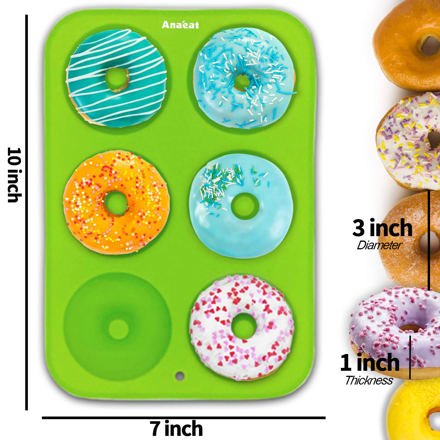 Anaeat 3 Pack Donut Pan Silicone Baking Mold, Just Pop Out! Non-Stick Doughnuts Baking Pans BPA Free for 6 Full-Size Donuts, Muffin, Cake Biscuit Bagels - Oven & Dishwasher Safe (Multicolor)