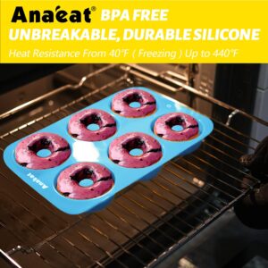 Anaeat 3 Pack Donut Pan Silicone Baking Mold, Just Pop Out! Non-Stick Doughnuts Baking Pans BPA Free for 6 Full-Size Donuts, Muffin, Cake Biscuit Bagels - Oven & Dishwasher Safe (Multicolor)