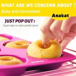 Anaeat 3 Pack Donut Pan Silicone Baking Mold, Just Pop Out! Non-Stick Doughnuts Baking Pans BPA Free for 6 Full-Size Donuts, Muffin, Cake Biscuit Bagels - Oven & Dishwasher Safe (Multicolor)