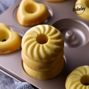 Bakeley Donut Mold Cake Pan, 12-Cavity Non-Stick Ring Doughnut Bakeware for Oven Baking (Champagne Gold)