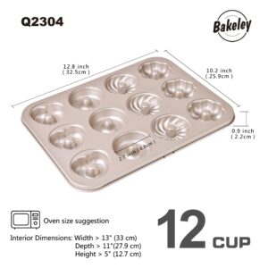 Bakeley Donut Mold Cake Pan, 12-Cavity Non-Stick Ring Doughnut Bakeware for Oven Baking (Champagne Gold)