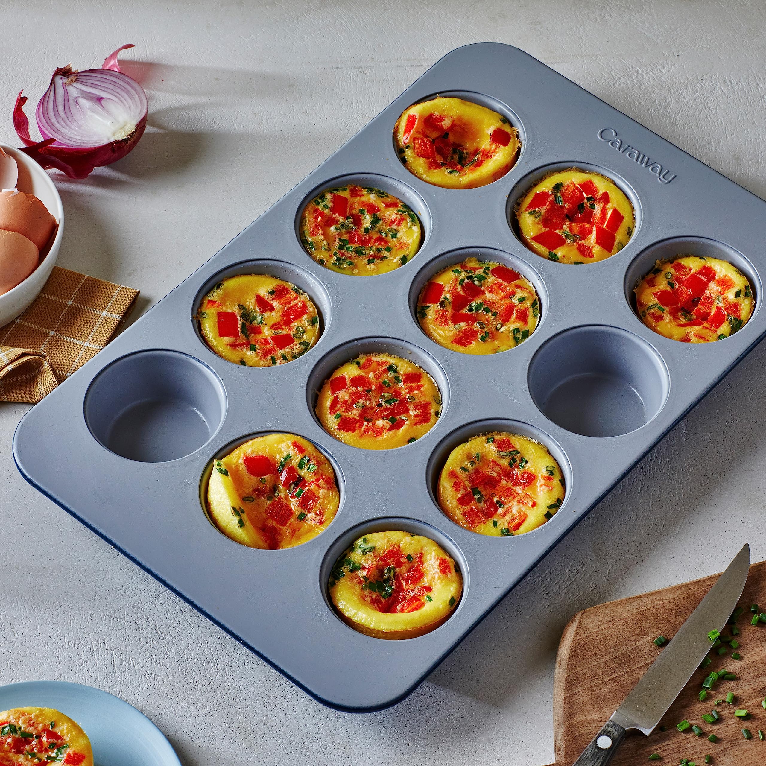 Caraway Non-Stick Ceramic 12-Cup Muffin Pan - Naturally Slick Ceramic Coating - Non-Toxic, PTFE & PFOA Free - Perfect for Cupcakes, Muffins, and More - Navy