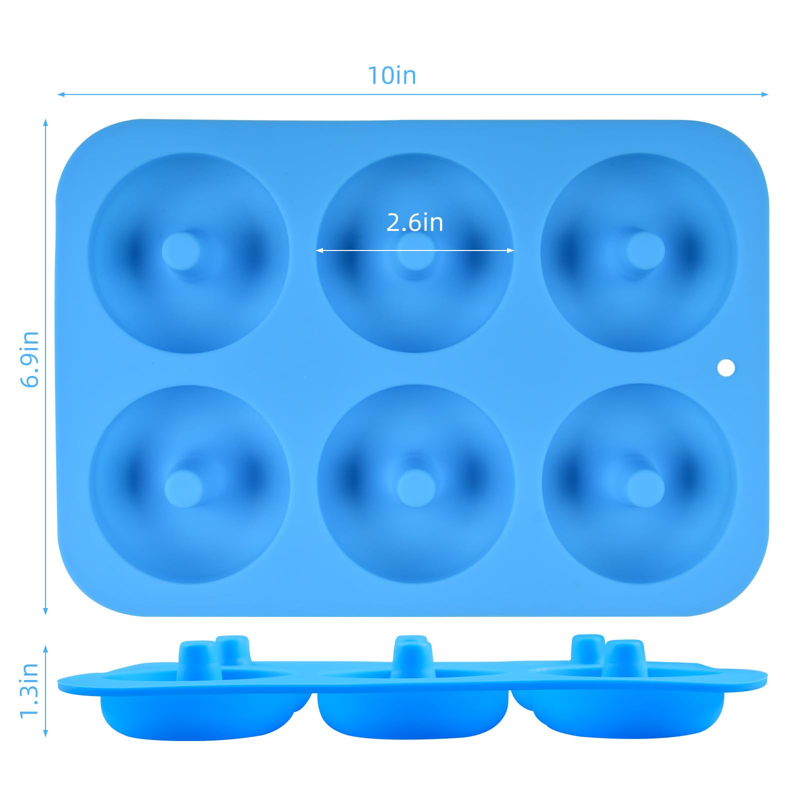 SJ Silicone Donut Pan Molds - Food Grade Silicone Molds for Baking, Non-Stick, Dishwasher Safe, Heat Resistant, One Piece Blue - Bake Delicious Donuts with Ease