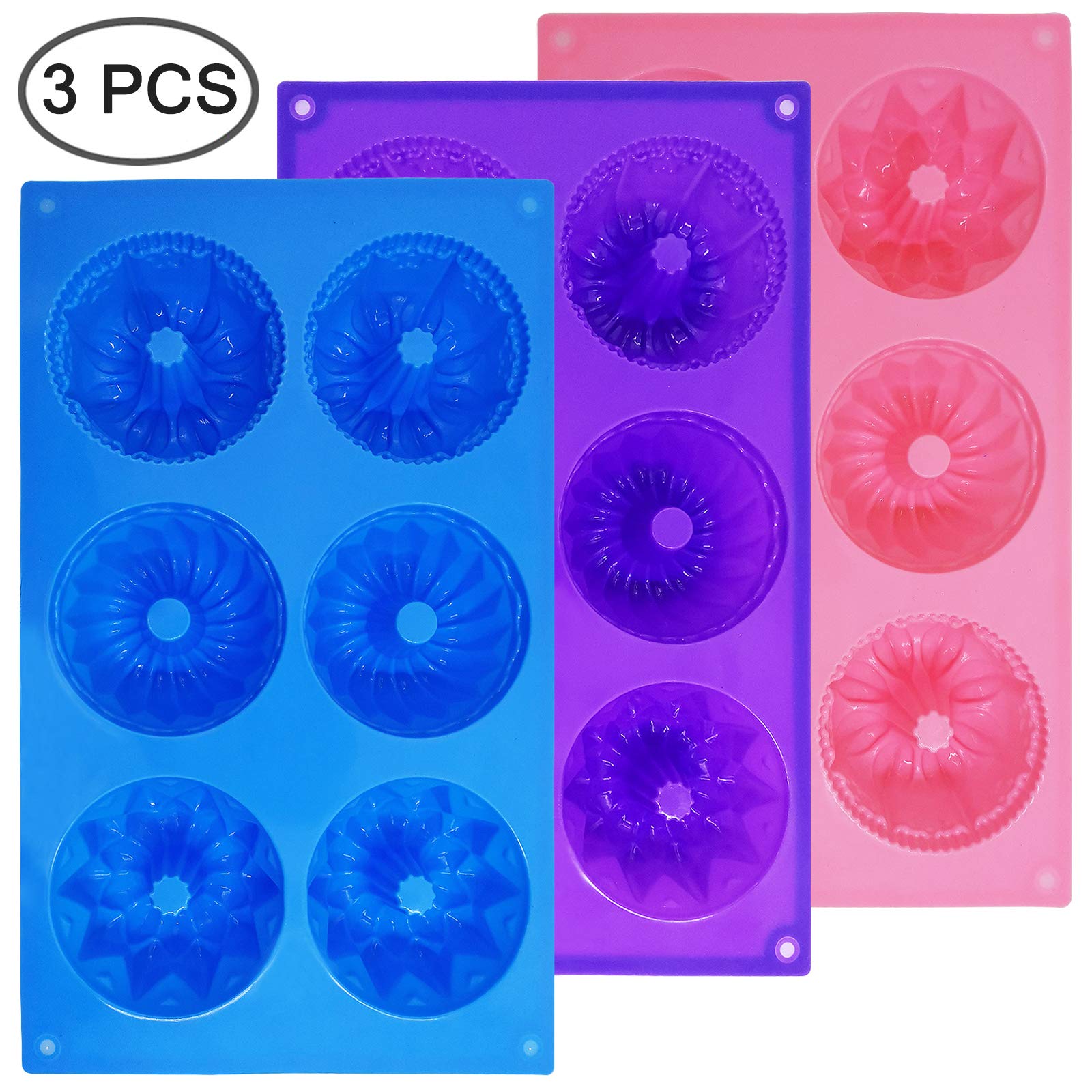 FineGood 3 PCS Silicone Cake Moulds, Doughnut Maker Silicone Baking Tray Cupcake Muffin Molds Mini Cake Pan