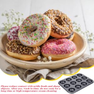 4 Pieces 12 Cavity Mini Donut Pan Nonstick Donut Pan Donut Baking Pan Doughnut Bakeware for Oven Baking Muffin Cake Dessert, Black, 13.78 x 10.24 Inches