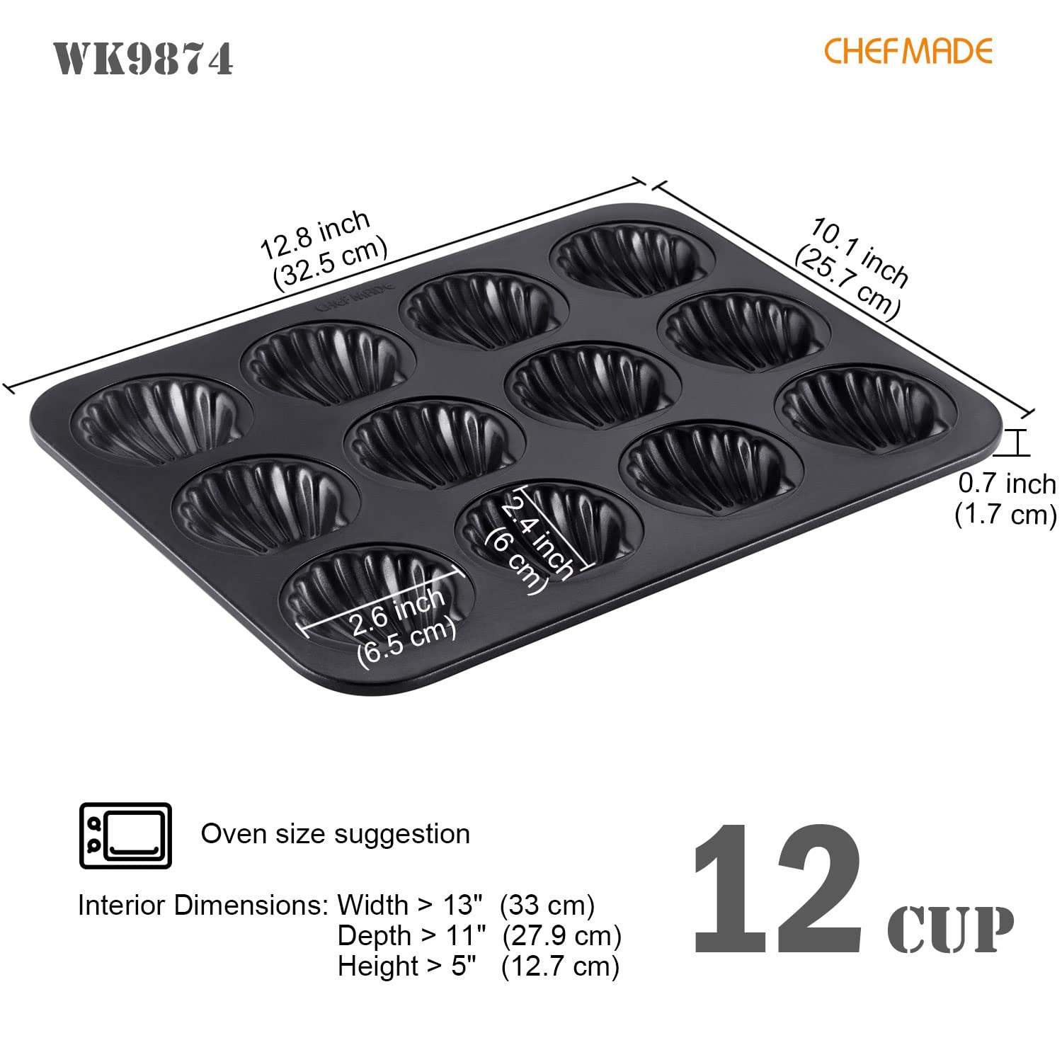 CHEFMADE Madeleine Pan, Nonstick 12 Cavity Scallop Shell Bakeware