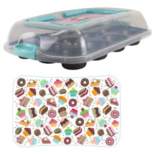 Chicago Mettalic Chicago Metallic 12 Cup Muffin Pan with Carry Lid, YAY Sprinkles Pattern