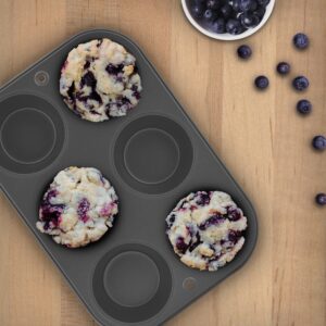 Mainstays 6 Cup Nonstick Jumbo Muffin Pan, Jumbo Cupcake Pan, 3.5" Diameter Cup, Gray