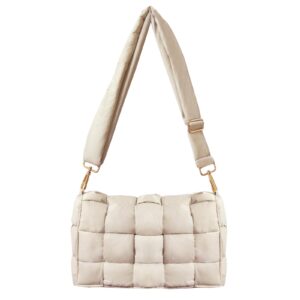 NAARIIAN Puffer Woven Bag Crossbody Purse for Women Padded Cassette Shoulder Bags Trendy Handbags Messenger(Beige)