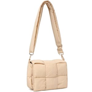 hiyolala lightweight puffer tote bag for women cute puffy purse (beige)