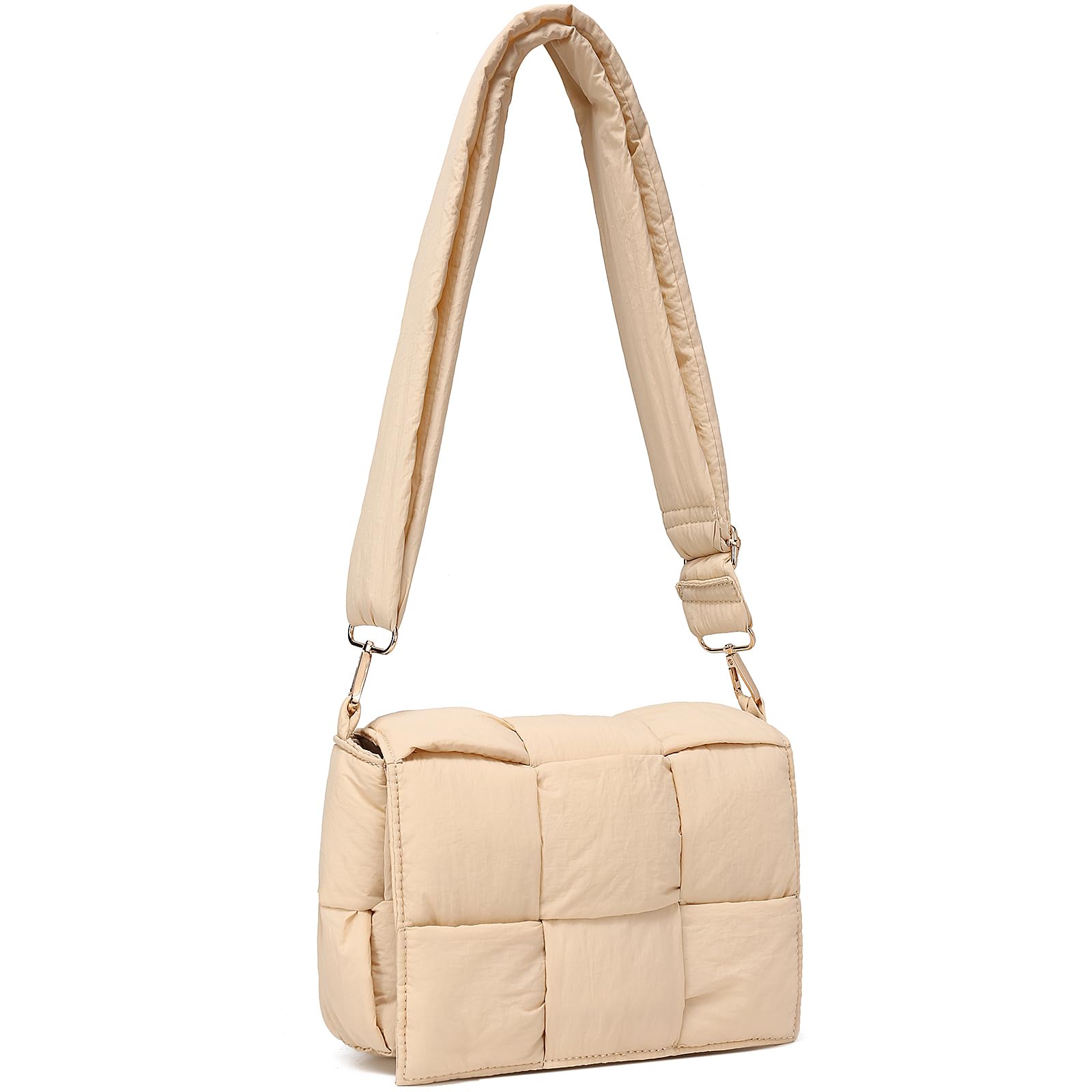 HIYOLALA Lightweight Puffer Tote Bag for Women Cute Puffy Purse (Beige)