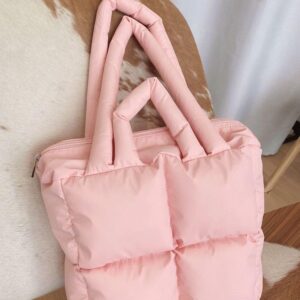 Women Space Cotton Purse and Handbag Casual Ladies Shoulder Bags Fashion Puffy Tote bag (pink)