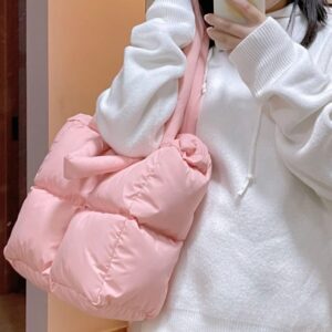 Women Space Cotton Purse and Handbag Casual Ladies Shoulder Bags Fashion Puffy Tote bag (pink)