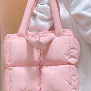 Women Space Cotton Purse and Handbag Casual Ladies Shoulder Bags Fashion Puffy Tote bag (pink)