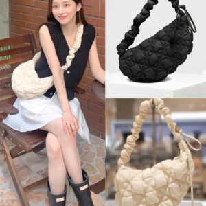 Puffer Bag Quilted Padded Tote Bags for Women Puffy Hobo Purse Lightweight Down Cotton Crossbody Shoulder Bag Black