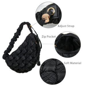 Puffer Bag Quilted Padded Tote Bags for Women Puffy Hobo Purse Lightweight Down Cotton Crossbody Shoulder Bag Black