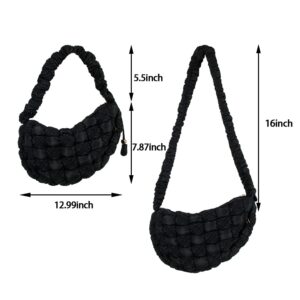 Puffer Bag Quilted Padded Tote Bags for Women Puffy Hobo Purse Lightweight Down Cotton Crossbody Shoulder Bag Black