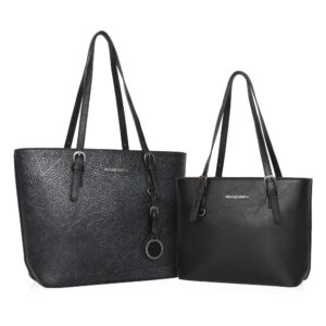 Montana West Tote Bag for Women Vegan Leather Purse and Handbags Set Embossed Collection Purse 2Pcs Set Black MWC2-G052BK