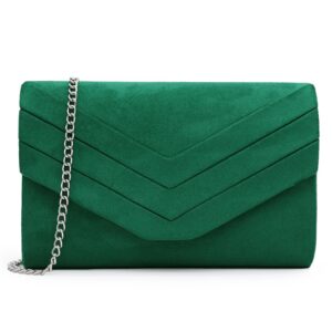 milisente clutch purse for women, suede envelope evening purses crossbody shoulder clutch bag (green)