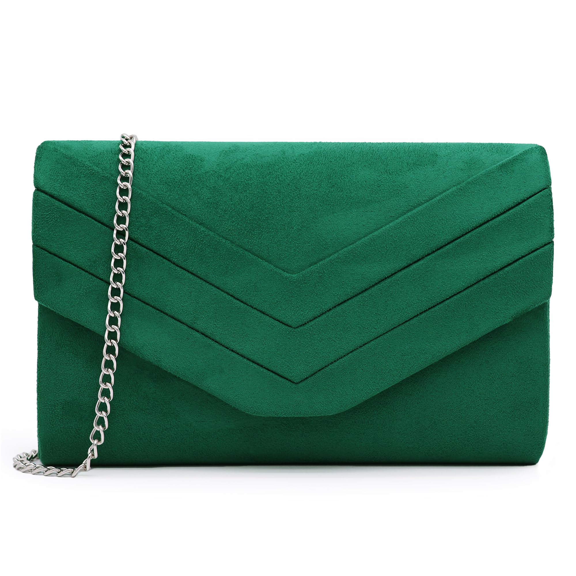 Milisente Clutch Purse for Women, Suede Envelope Evening Purses Crossbody Shoulder Clutch Bag (Green)