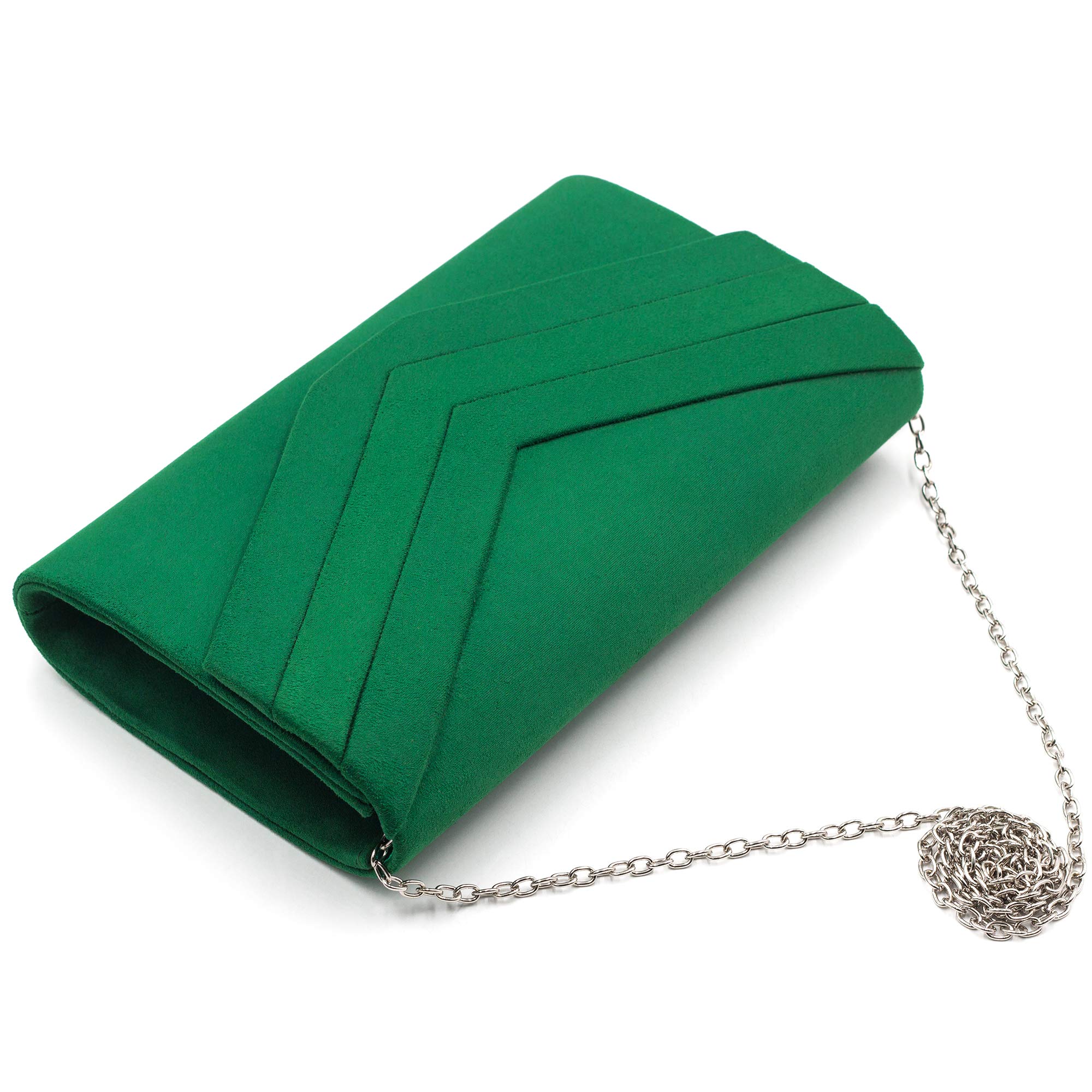 Milisente Clutch Purse for Women, Suede Envelope Evening Purses Crossbody Shoulder Clutch Bag (Green)