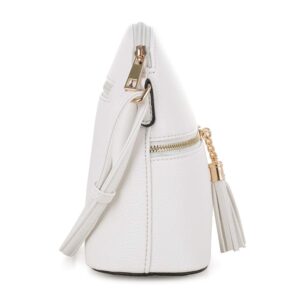 SG SUGU Lunar Lightweight Medium Dome Crossbody Bag Shoulder Bag with Double Tassels | Zipper Pocket | Adjustable Strap|White