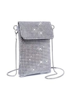 verdusa women's glitter rhinestone crossbody bag evening bag purse silver one-size