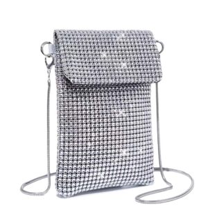 Verdusa Women's Glitter Rhinestone Crossbody Bag Evening Bag Purse Silver one-size