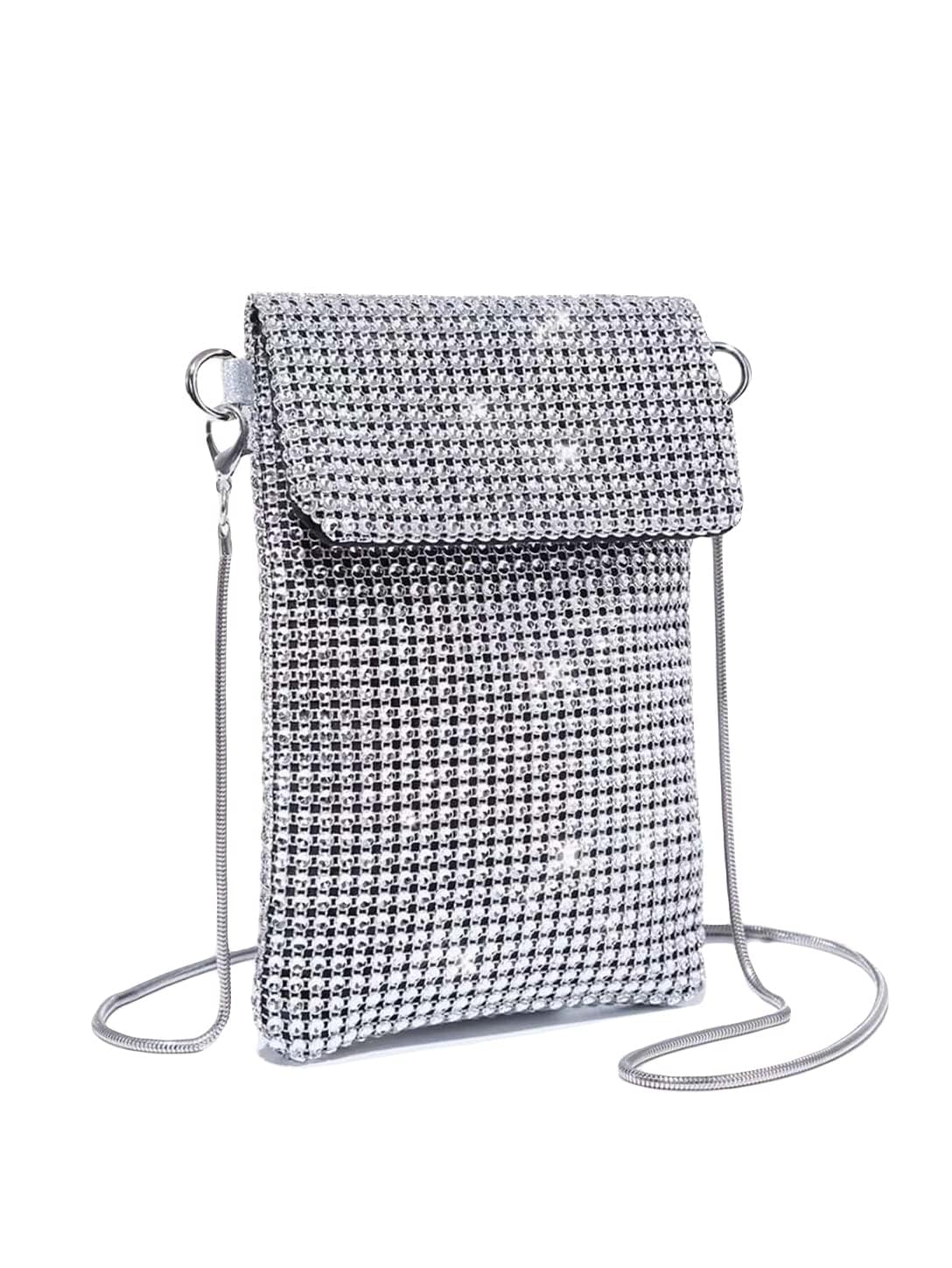 Verdusa Women's Glitter Rhinestone Crossbody Bag Evening Bag Purse Silver one-size