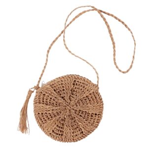 CHIC DIARY Women Straw Bag Crossbody Handmade Woven Summer Beach Top Zipper Shoulder Purse with Tassel (Khaki)