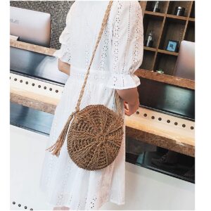 CHIC DIARY Women Straw Bag Crossbody Handmade Woven Summer Beach Top Zipper Shoulder Purse with Tassel (Khaki)