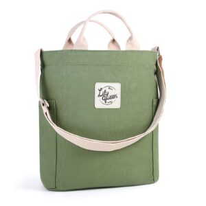 lily queen women canvas tote handbags casual shoulder work bag crossbody (green)