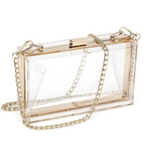 sharplus women cute clear purse acrylic box clutch handbag, transparent crossbody evening bag stadium approved gold chain strap