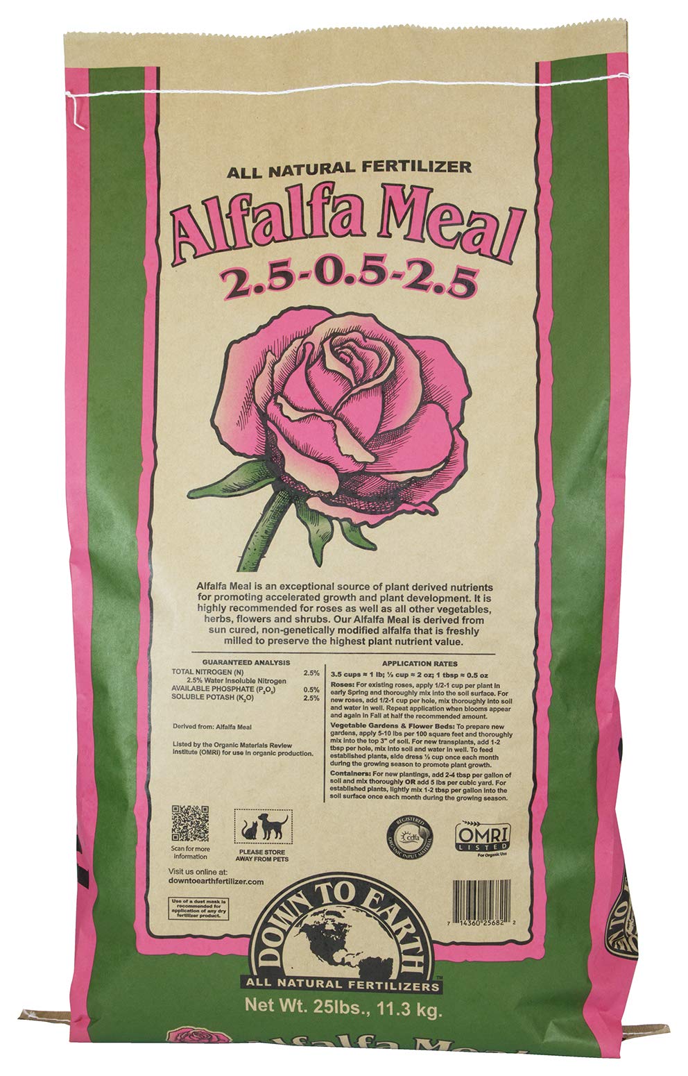 Down To Earth Organic Alfalfa Meal Fertilizer Mix 2.5-0.5-2.5, 25 lb