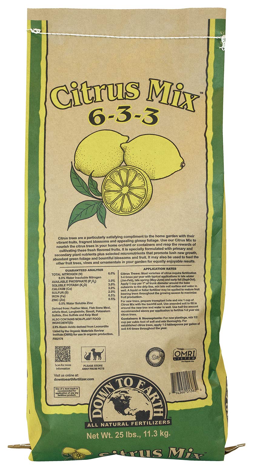 Down to Earth All Natural Fertilizers Organic Citrus Mix 6-3-3, 25 lb Bag Fertilizer for Lemons, Limes, Oranges Citrus Trees