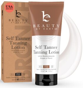 beauty by earth self tanner - usa made with natural & organic ingredients, moisturizing self tanning lotion with aloe vera & coconut for a natural glow, streak-free fake tan, medium to dark