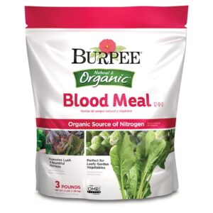 Burpee Organic Blood Meal Fertilizer | Add to Potting Soil | Excellent Natural Source of Nitrogen | for Tomatoes, Spinach, Broccoli, Leafy Greens | 3 lb, 1-Pack