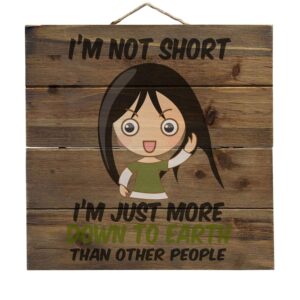 DistinctInk I'm Not Short I'm Just More Down to Earth - Decorative Real Wood Wall Art - Faux Pallet Look