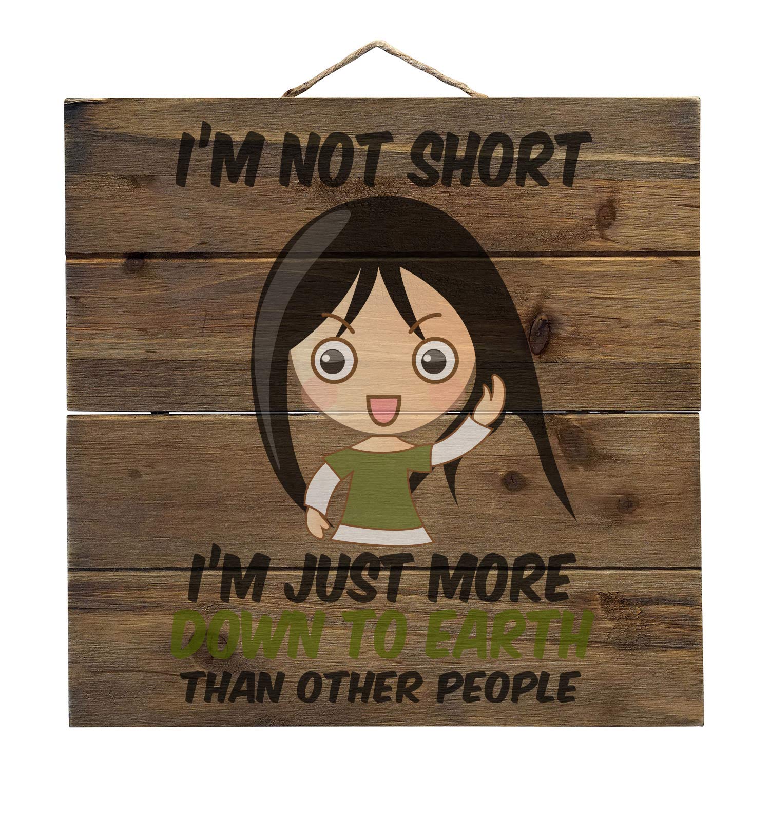 DistinctInk I'm Not Short I'm Just More Down to Earth - Decorative Real Wood Wall Art - Faux Pallet Look