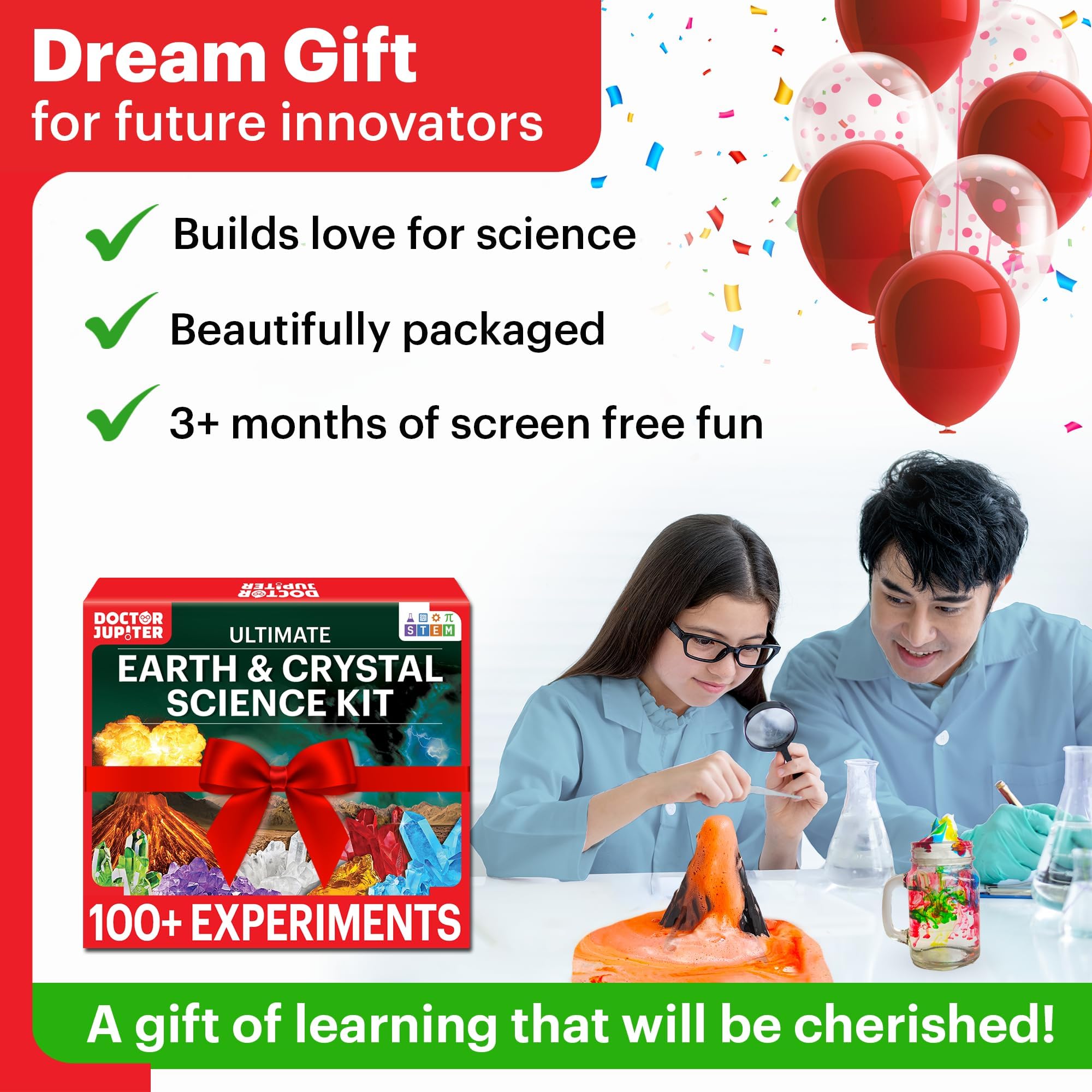 Doctor Jupiter STEM Science Kit - 100+ Experiments| Birthday Gift Ideas, Toys for Boys & Girls ages 7-8-9-10-11-12 Year Old| Volcano Kit, Crystal Growing for Kids - Amazon Exclusive