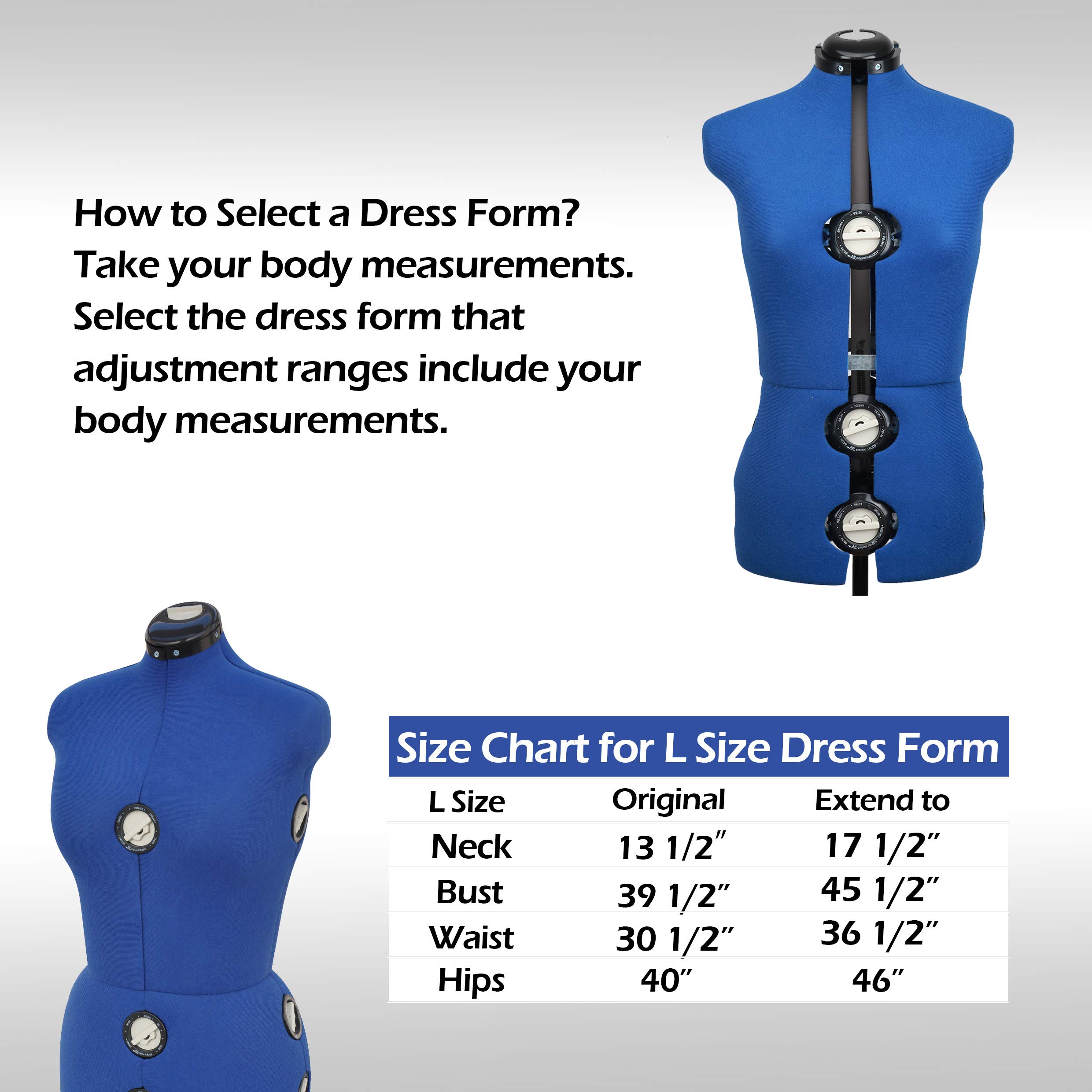 BHD BEAUTY Blue 13 Dials Female Fabric Adjustable Mannequin Dress Form for Sewing, Mannequin Body Torso with Tri-Pod Stand, Up to 70" Shoulder Height. (Large)