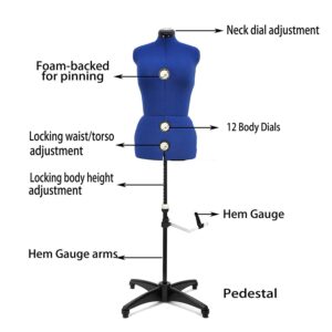 BHD BEAUTY Blue 13 Dials Female Fabric Adjustable Mannequin Dress Form for Sewing, Mannequin Body Torso with Tri-Pod Stand, Up to 70" Shoulder Height. (Large)