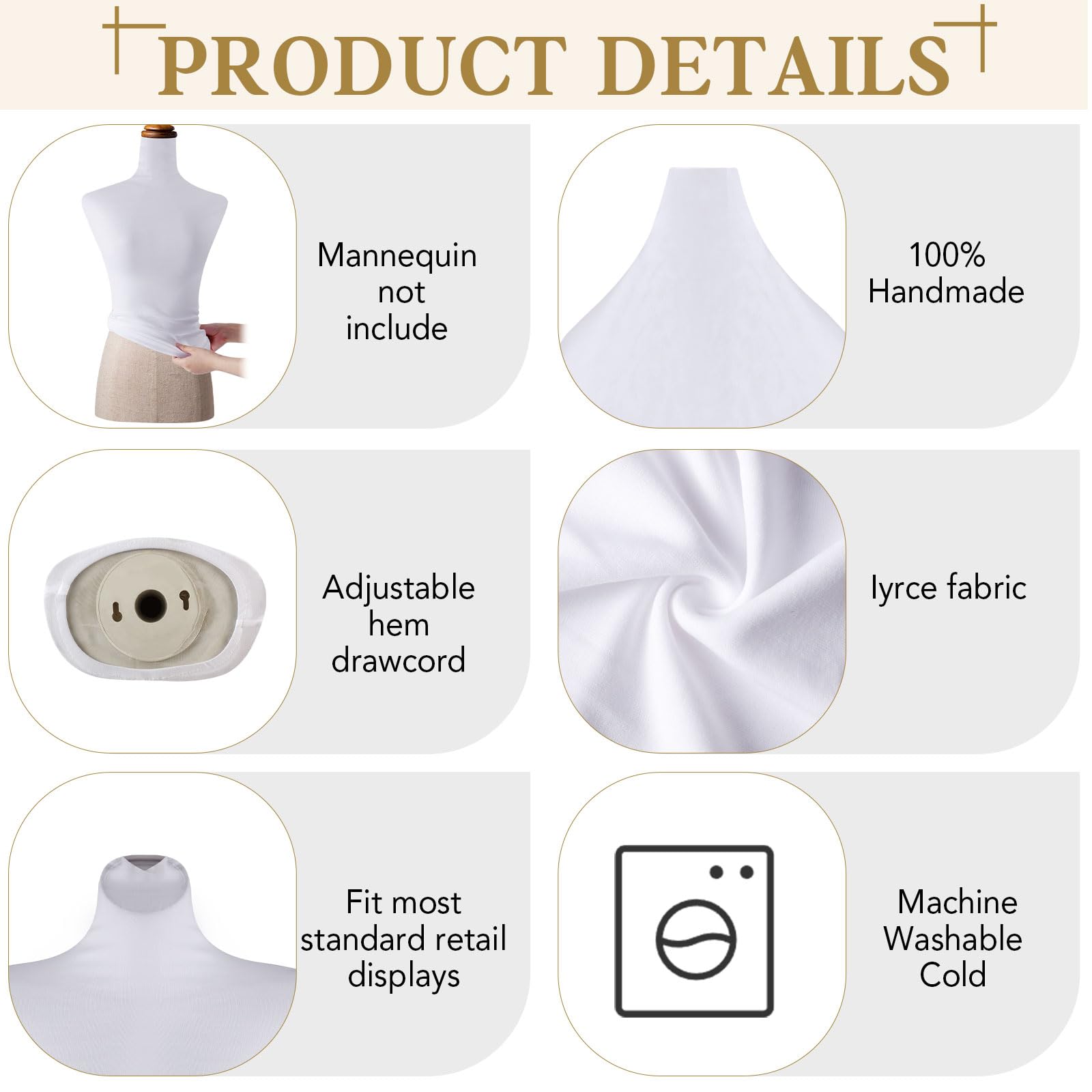 Peryiter 2 Pieces Mannequin Fabric Cover Upper Body Mannequin Cover Soft Stretchy Clothing Mannequin Cover for Retail Boutique Store Form Dummy Model Display Fitting Styling(White)