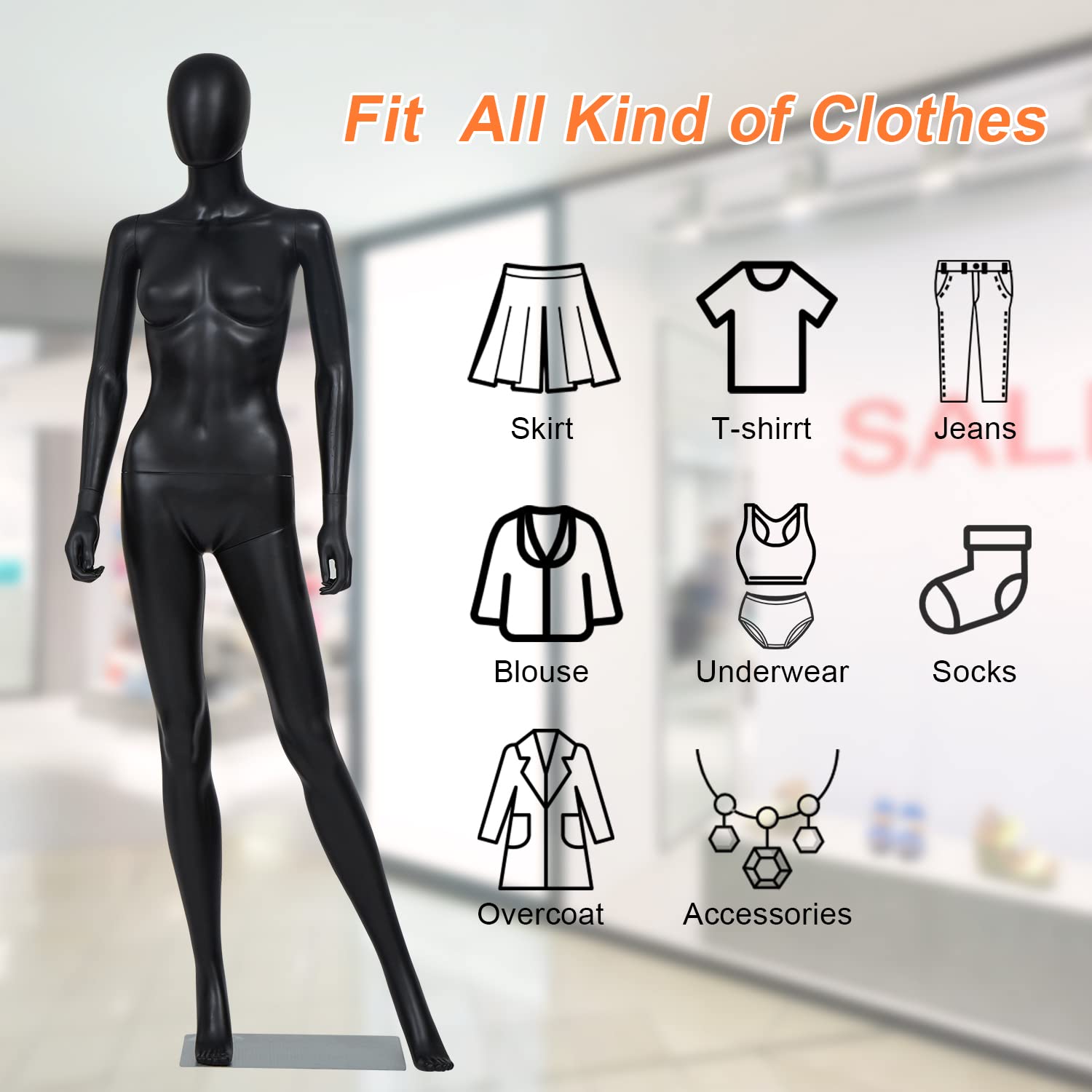 Mannequin Full Body Dress Form Display Adjustable Stand Posable Manikin Torso with Metal Base, White (Female 5)