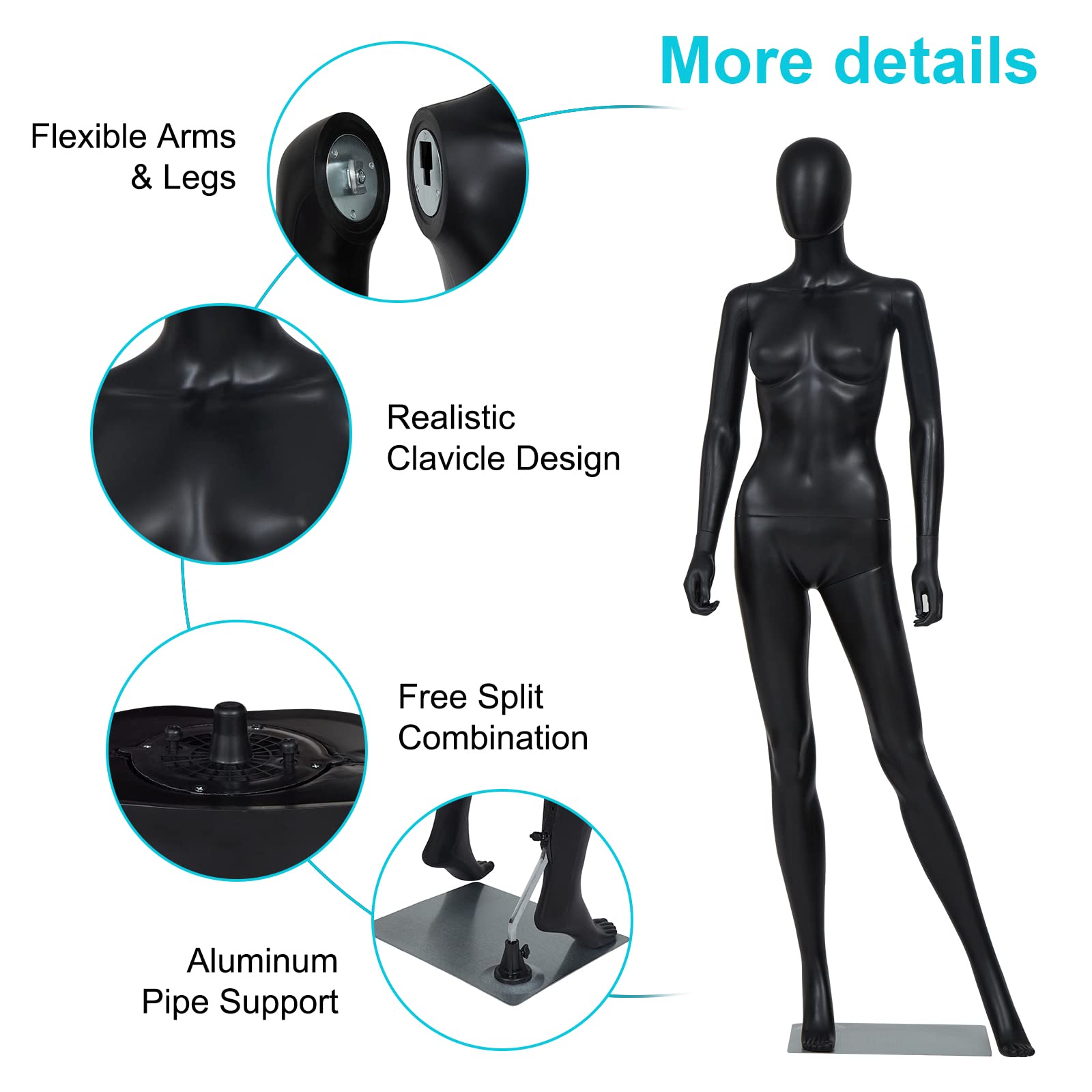 Mannequin Full Body Dress Form Display Adjustable Stand Posable Manikin Torso with Metal Base, White (Female 5)